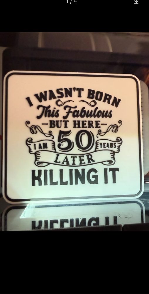 3D-printed 50th birthday plaque with bold raised lettering