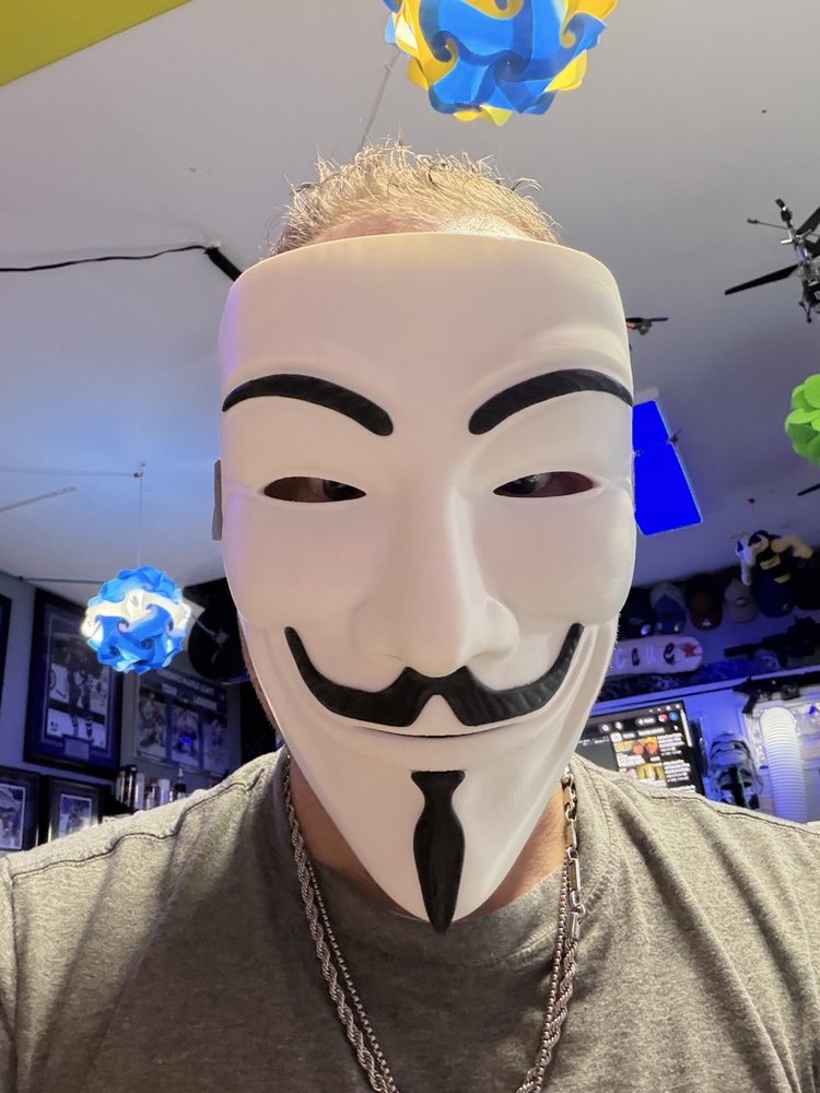 V for Vendetta mask worn in the shop